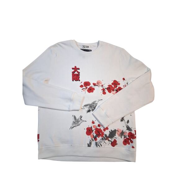 Blind Rooster Cherry Blossom Sparrow Unisex L Wrap Around “Osaka” Sweatshirt - Picture 2 of 12